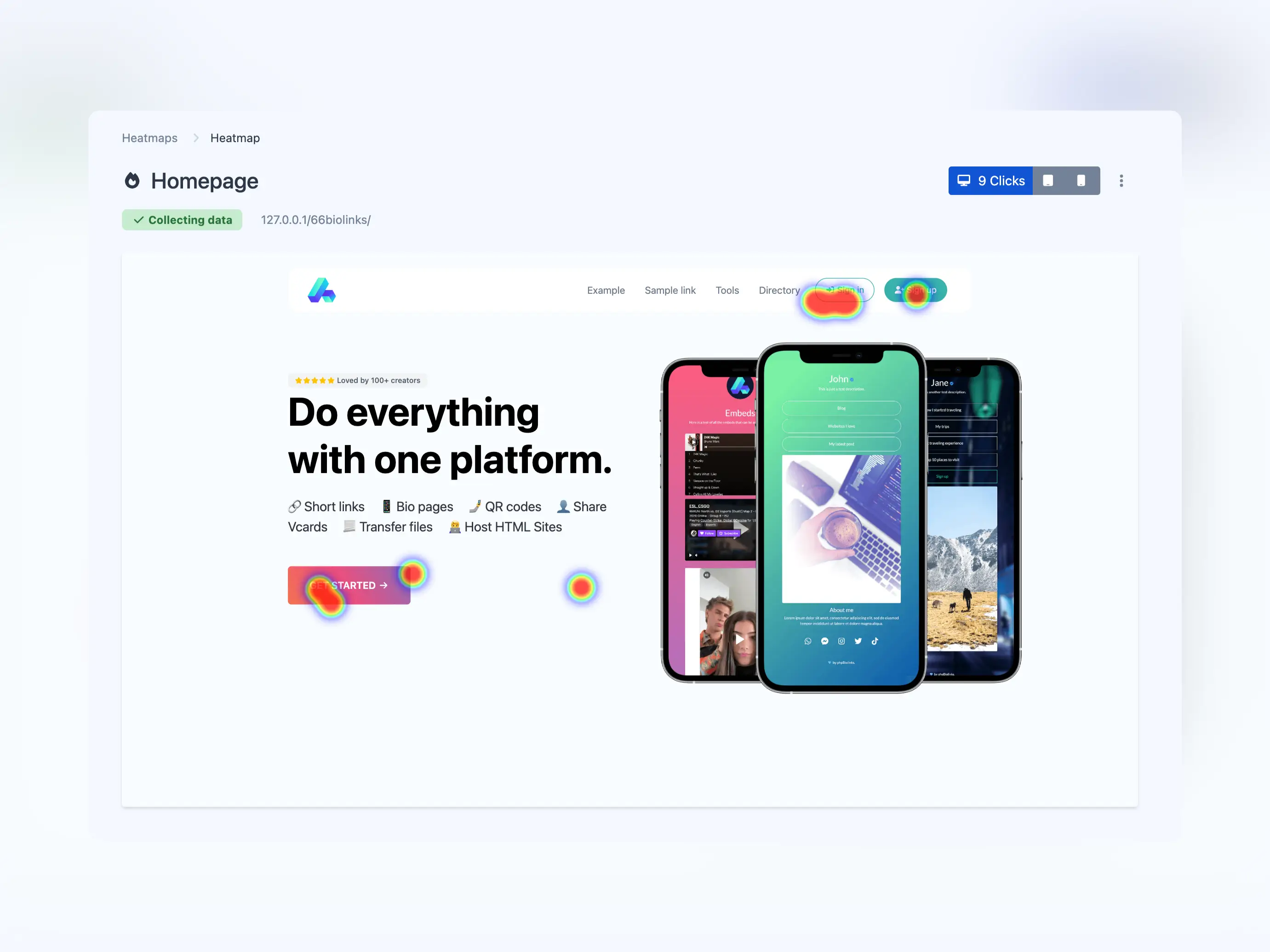 Captură de ecran a paginii de heatmap-uri ale aplicației